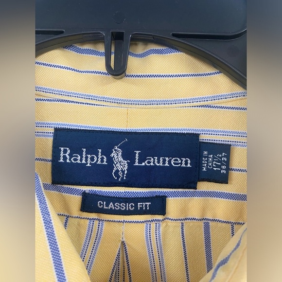 Polo Ralph Lauren Classic Fit Oxford Button Down Shirt Yellow Men 17 1/2 Strips - Picture 5 of 10